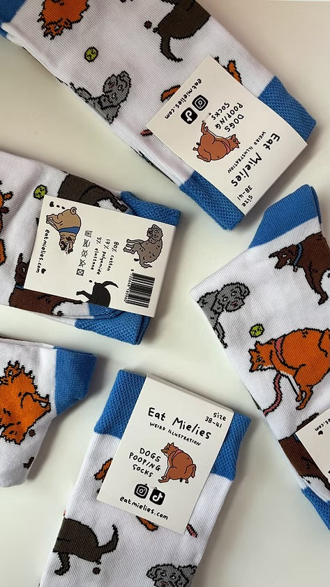 Dogs pooping socks